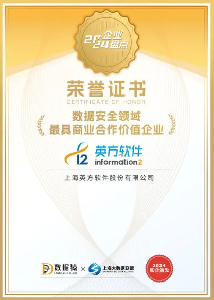 英方软件荣获数据安全“最具商业合作价值企业”